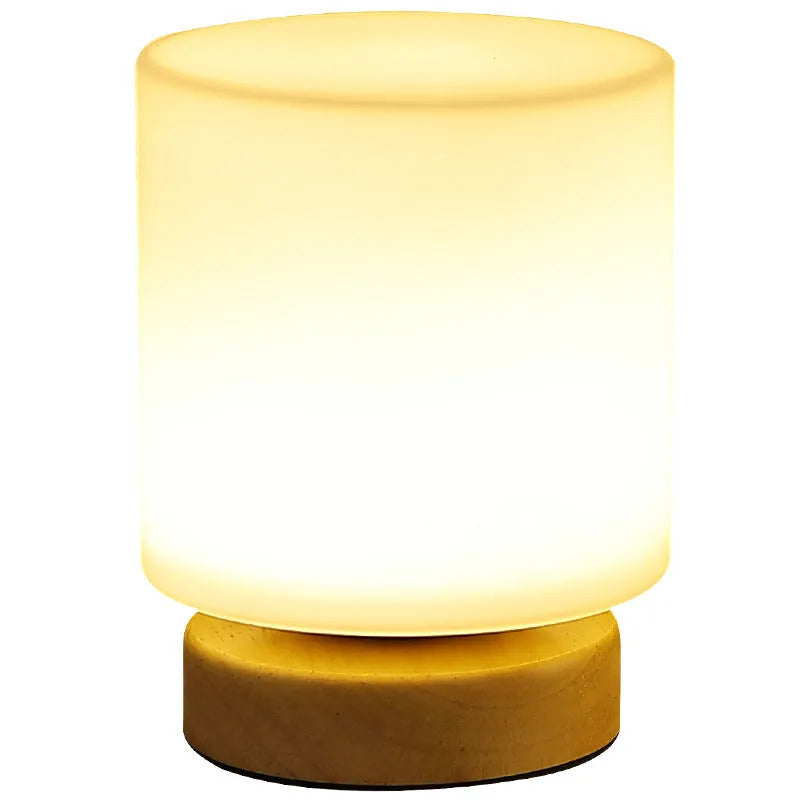 Nordic solid wood USB table lamp with touch dimming, 15cm by 18cm, in flower-shaped design for bedroom use
