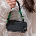 TPU iPhone case with ribbon wrist lanyard in solid colour, full coverage, for Apple iPhone 11 to 15 Pro Max