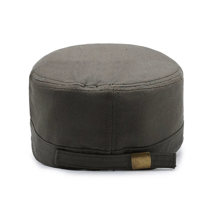 Men's cotton flat-top peaked cap with adjustable strap and dome crown in multiple colour options