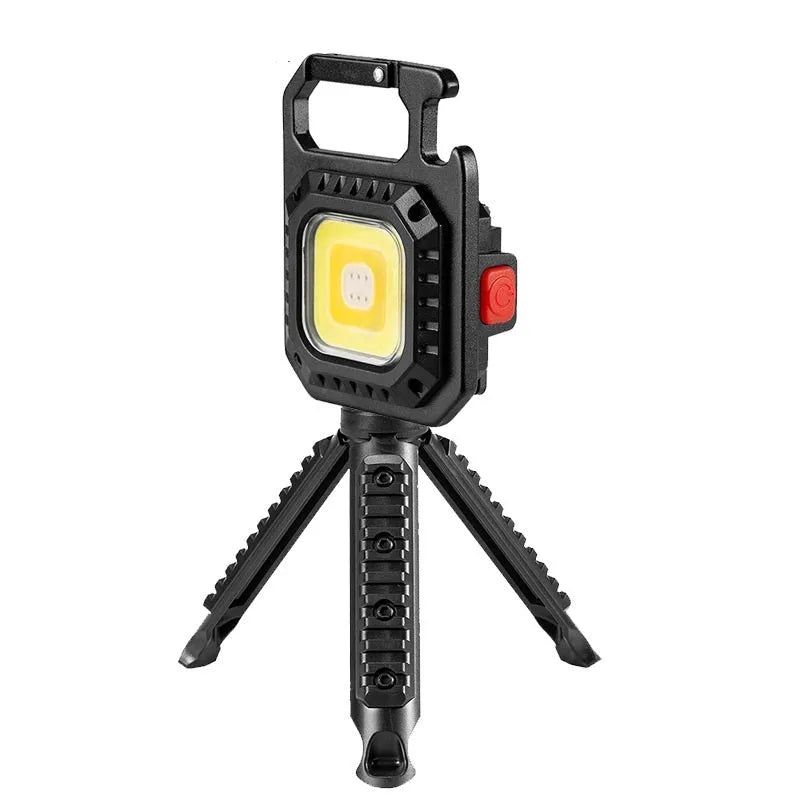 30W mini keychain light in aluminium alloy with bottle opener, screwdriver, wrench, and window hammer, white and yellow red light.