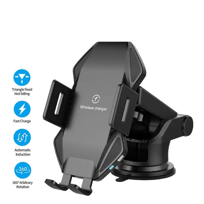 T3 car wireless charger in matte black with suction cup dashboard mount and Type-C cable
