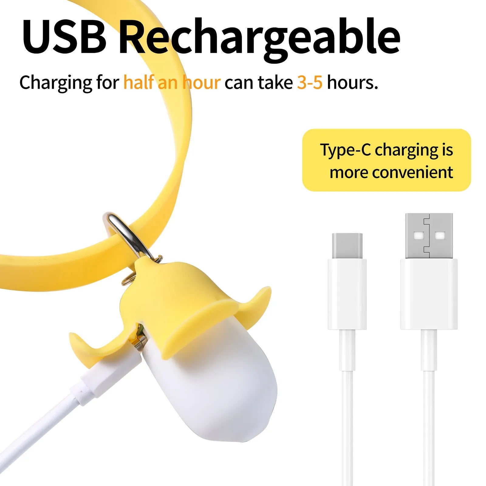 Yellow banana-shaped USB rechargeable dog collar light with luminous LED for night walking