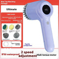 USB electric cleaning brush in light grey or purple with interchangeable cleaning heads for kitchen and household surfaces