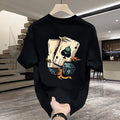 Men's black and white heavy cotton short-sleeved printed T-shirt on a hanger