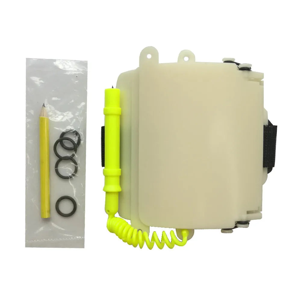 White luminous underwater handwriting wristboard for diving with pencil and O-ring