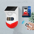 Solar-powered infrared alarm with wall mount for outdoor security detection up to 12 metres