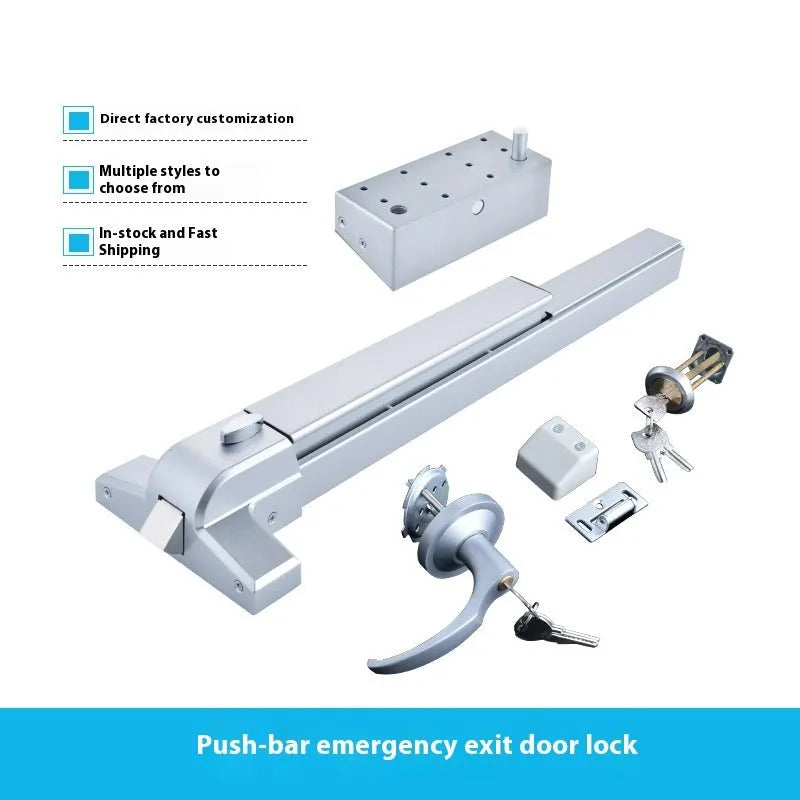 Stainless steel push lock with external handle for fire safety doors up to 65cm wide