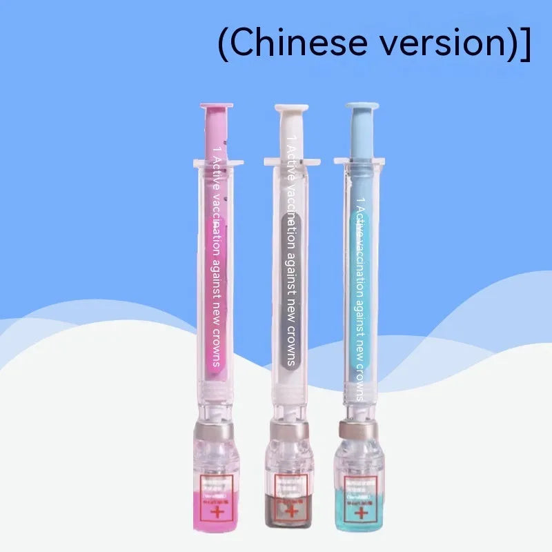 Vaccine design gel pen with plastic shell, cap, and 0.5mm black ink refill