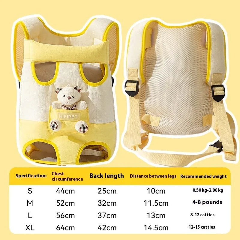 Cartoon cute chest bag portable pet carrier with animal pattern and colourful stitching on soft canvas material
