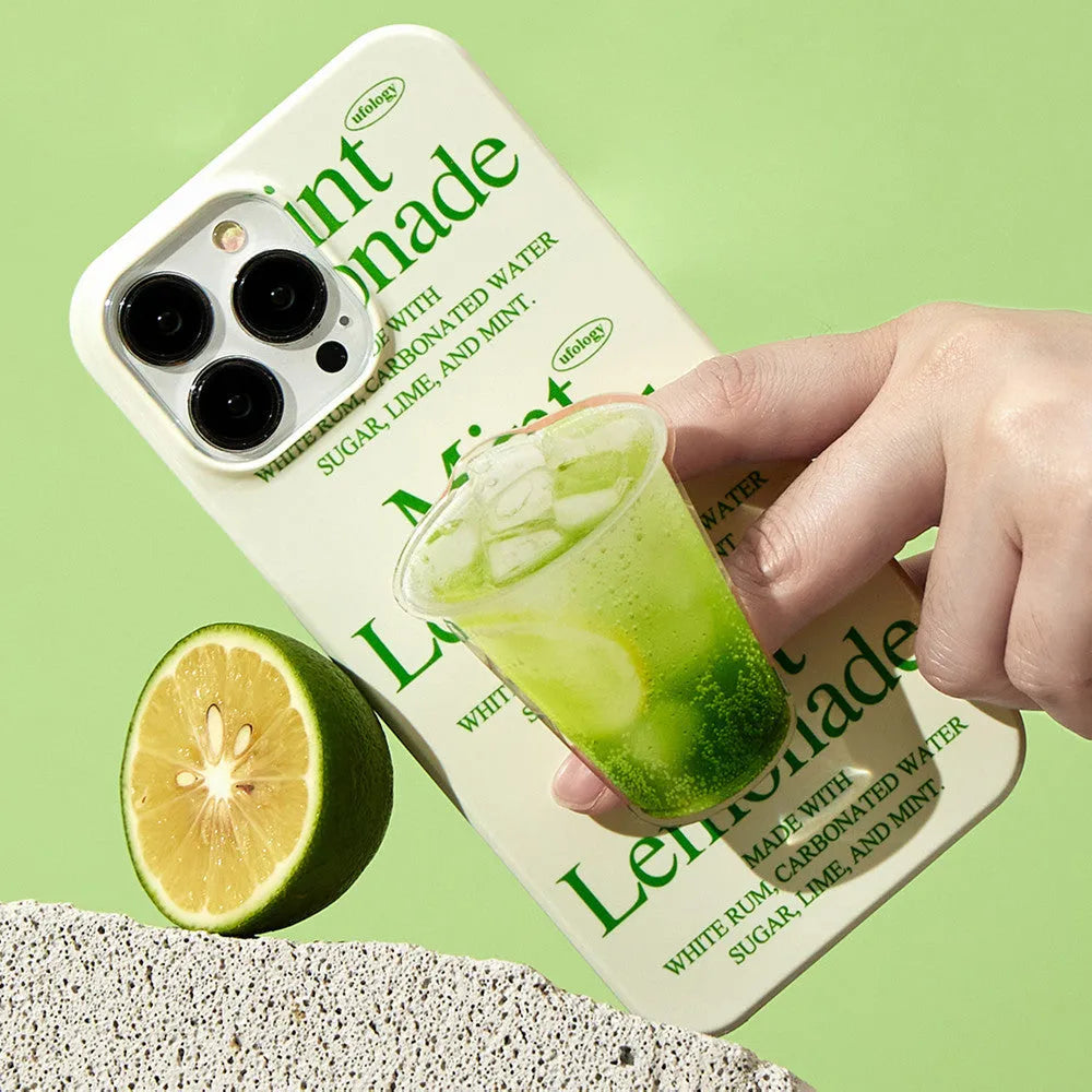 Lemon pattern TPU mobile phone case for iPhone, shown in bracket and bracket-free styles.