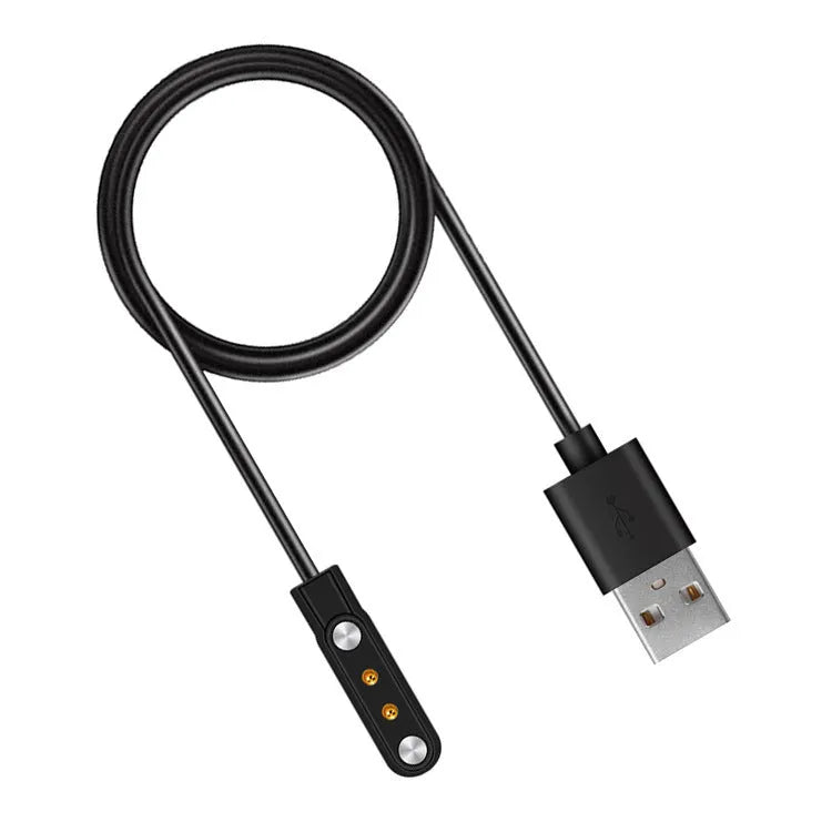 Black smart watch magnetic USB charger with thimble contact, 8cm x 4cm x 1cm, 100cm or 60cm cable