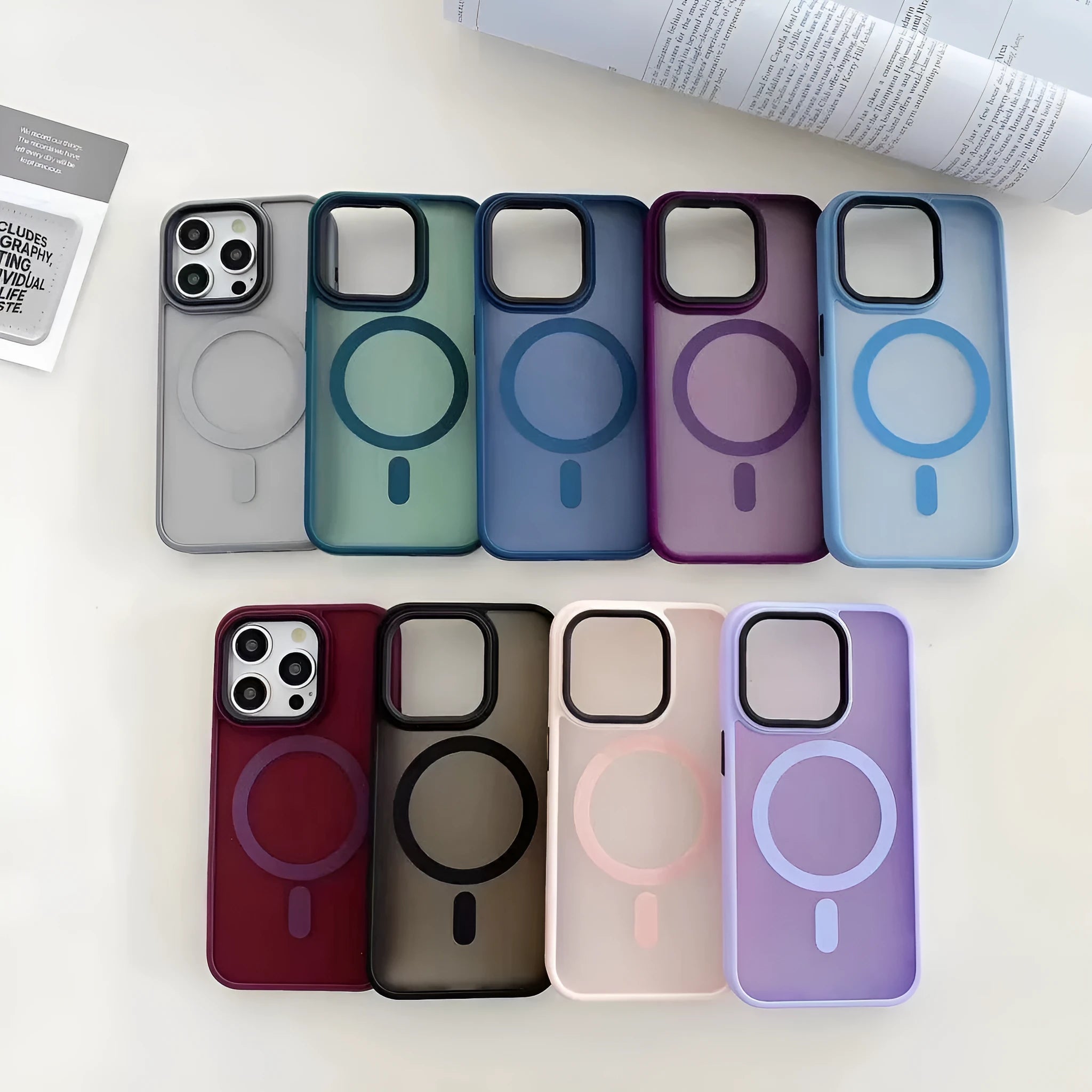 Frosted magnetic suction iPhone 16 phone case in dark purple colour showing shockproof anti-fall protection
