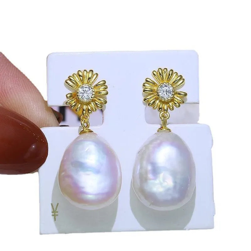 S925 sterling silver baroque flower earring frames for DIY jewellery making with raised floral patterns