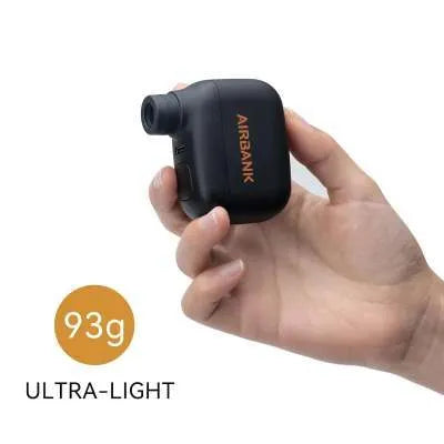 Black AS100 mini electric bicycle tyre pump with USB cable and waterproof carry bag