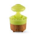 Wood grain rain cloud shaped humidifier diffuser with coloured LED light and water droplet sound.