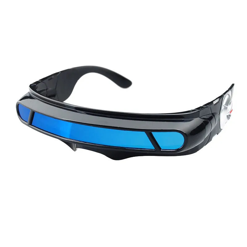 Polarised sports sunglasses with black frame and blue mercury lenses, full rim PC construction