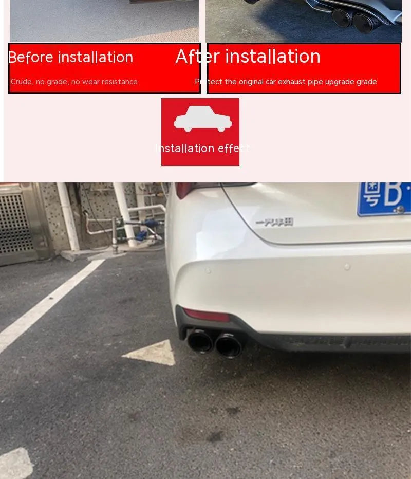 Black carbon fibre car exhaust pipe with dual outlets, measuring 250mm in length