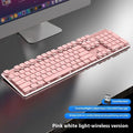 Wireless Bluetooth keyboard with mute button in Cherry Blossom Pink or Warm White, showing compact 440mm design and blue or warm lighting