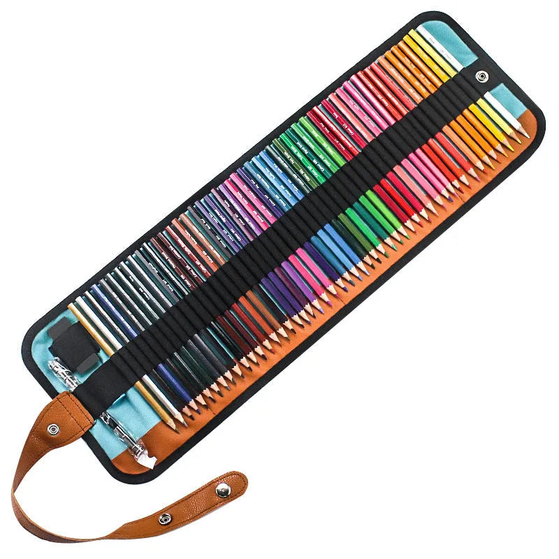 Wooden coloured pencils set with 50 colours in basswood case, showing 176mm length and 3H core hardness for oily painting