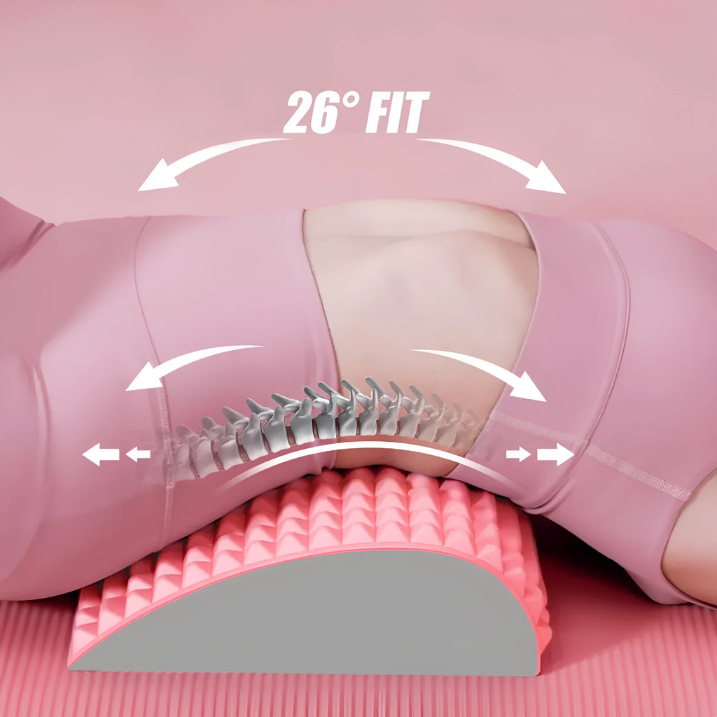 Blue EVA foam back stretcher pillow for lumbar and neck support on a plain background.