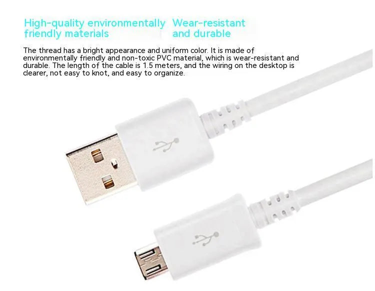 Black and white Android Micro USB data cable with 1 metre length for phone charging and data transfer.