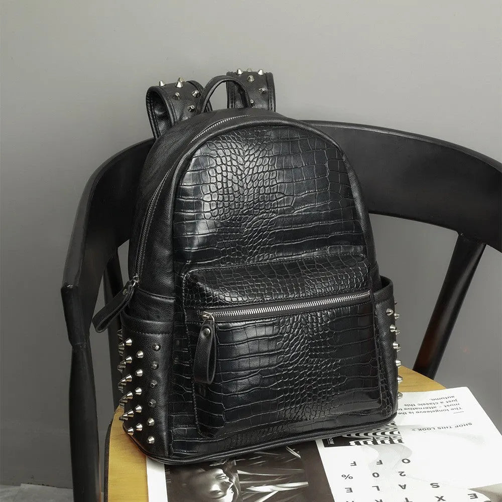 Black waterproof computer schoolbag with 36-55L capacity and oil wax leather finish