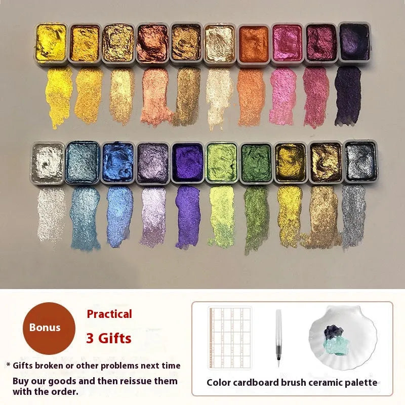 Traditional Chinese painting watercolour set with 20 tubes, warm and cool colours, and metallic shades in 5ml sizes