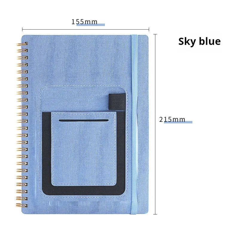 Erasable coil notebook with stone paper, pen, and cleaning cloth in various cover colours