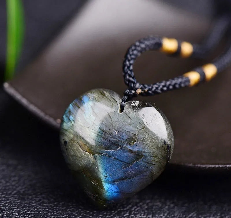 Natural Labradorite Moonstone crystal necklace with blue light geometric pendant in two size options