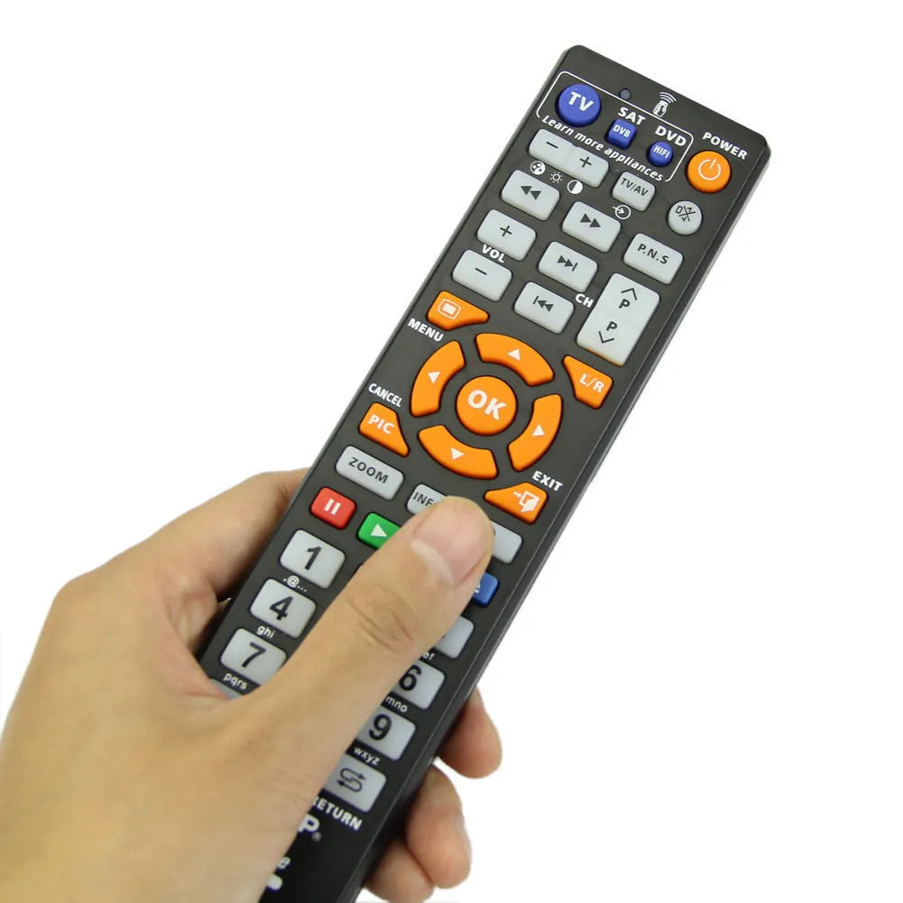 Black L336 learning remote control with full keypad for universal device operation