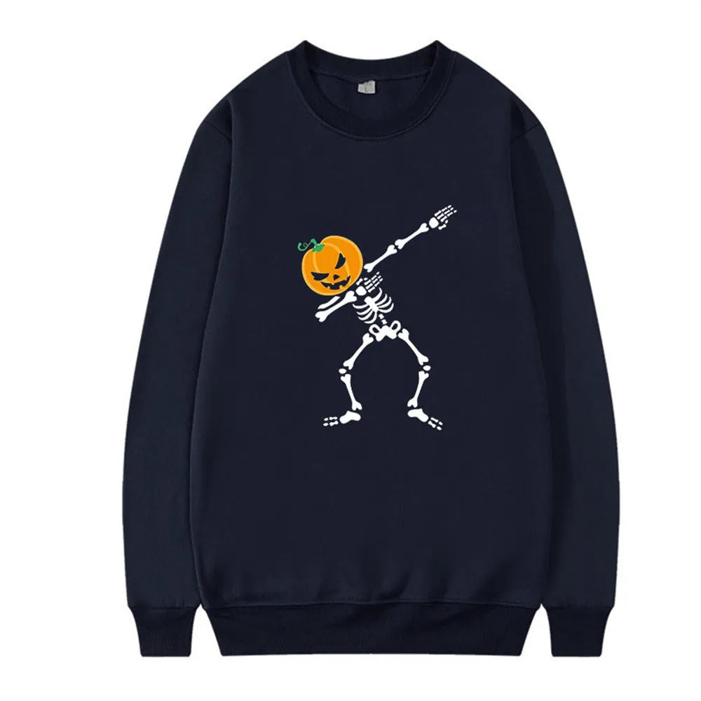 Women's printed crew neck top in black with long sleeves for autumn and winter casual wear