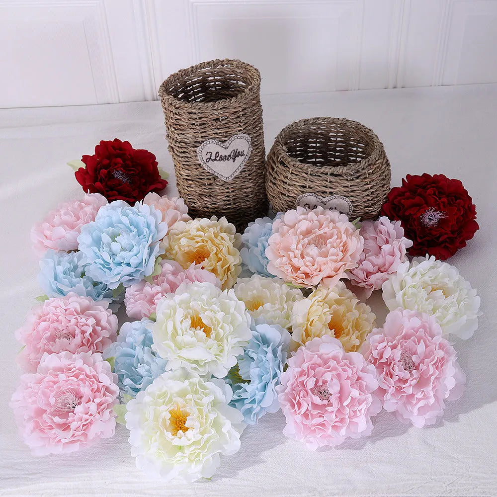 Silk simulation peony flower head in multiple colours for wedding and photography decor