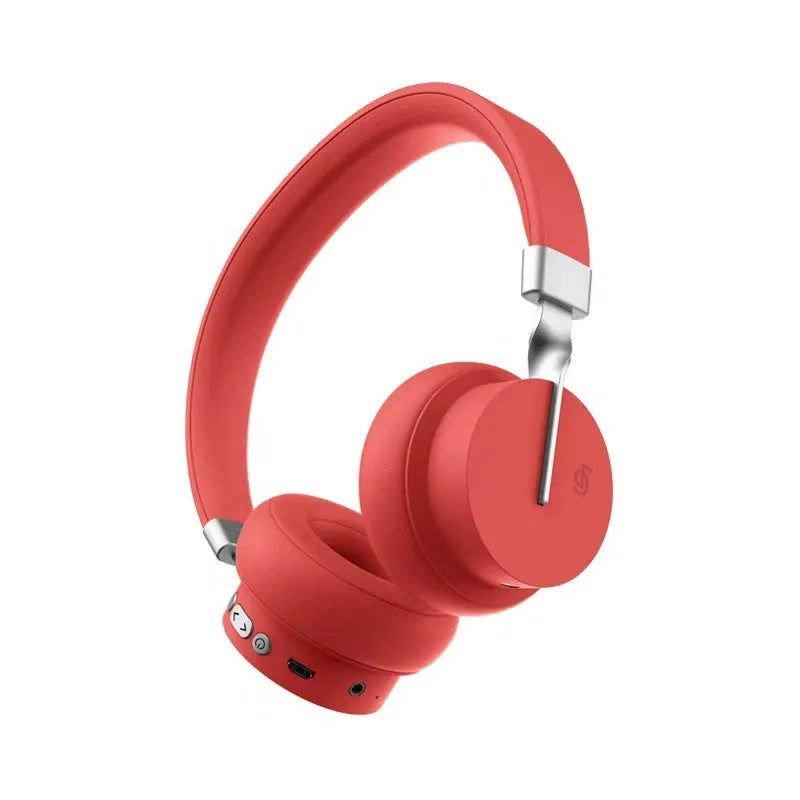 Solid colour Bluetooth headset worn on head with 10-metre wireless range for calls and music