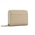 Genuine leather zipper coin storage bag with anti-theft swiping function in solid colour design