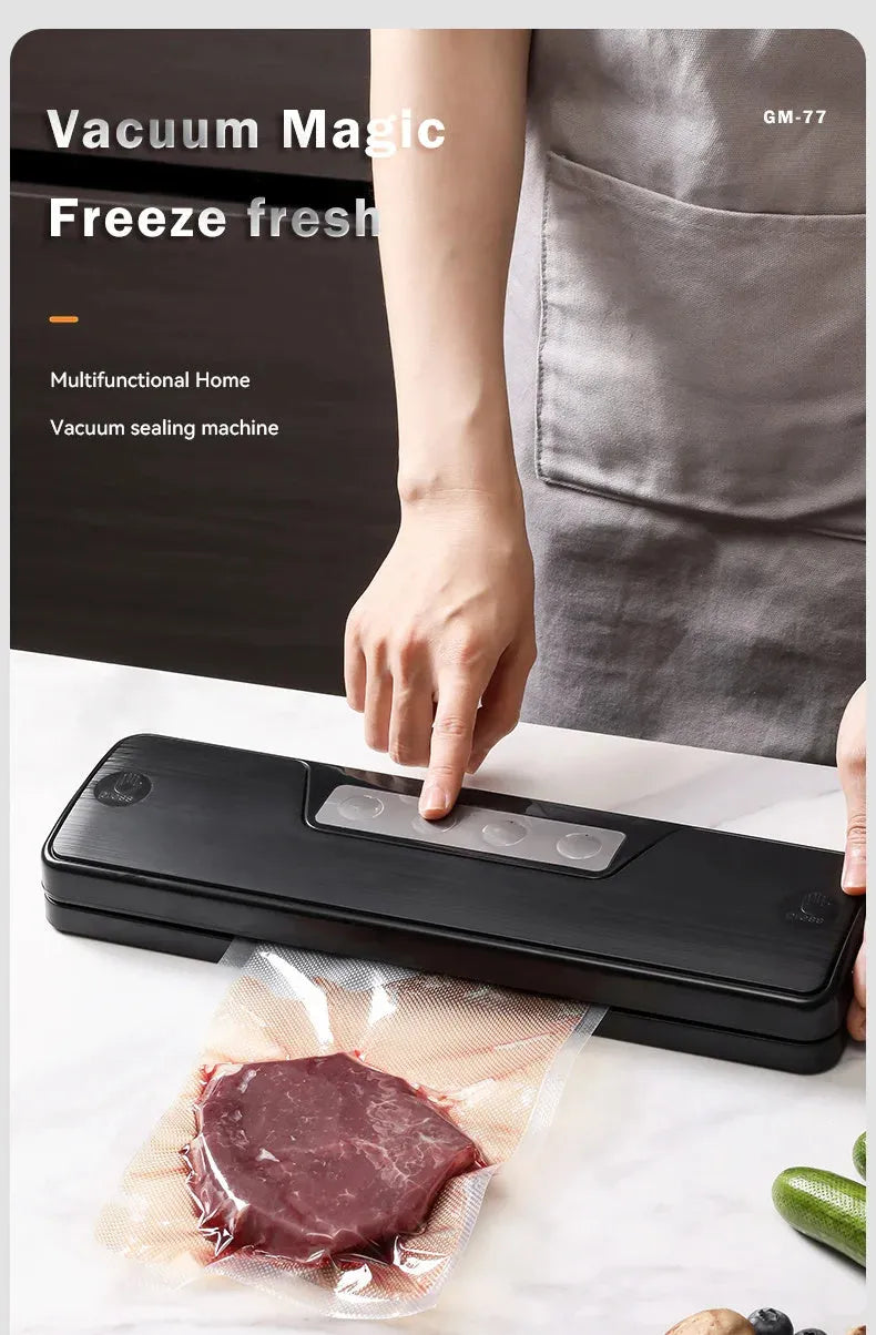 White automatic vacuum sealer machine with compact design for kitchen food preservation