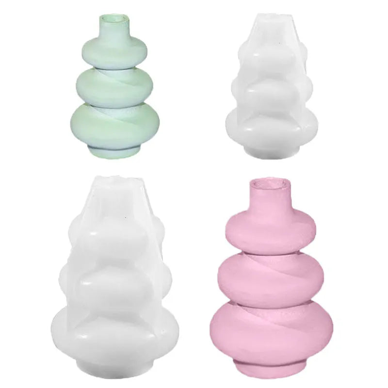 Three layer circle vase silicone mold showing irregular geometric design for creating decorative ornaments
