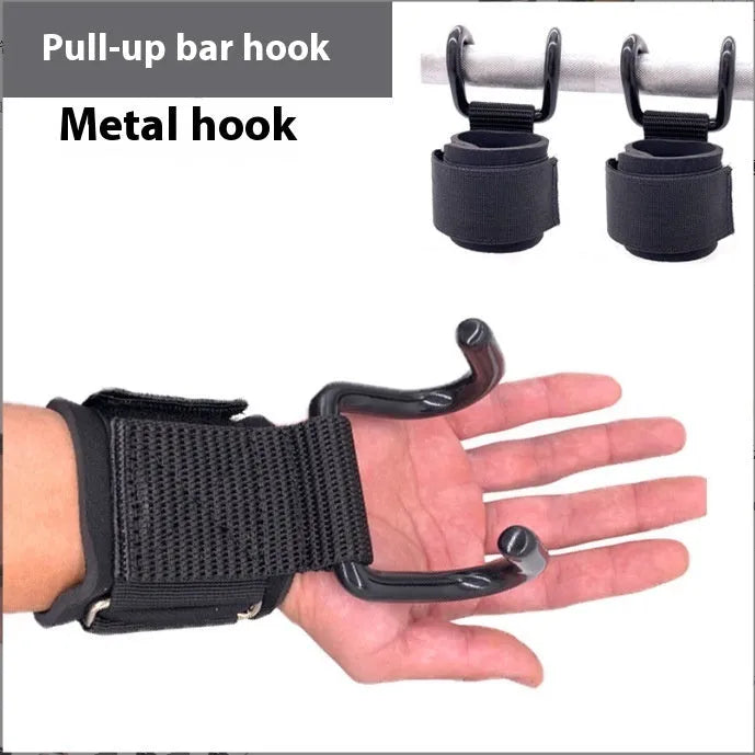 Pull-up grip hook training aid with coated steel hook and rubber nylon buckle, 37.5cm by 8cm, in assorted colours