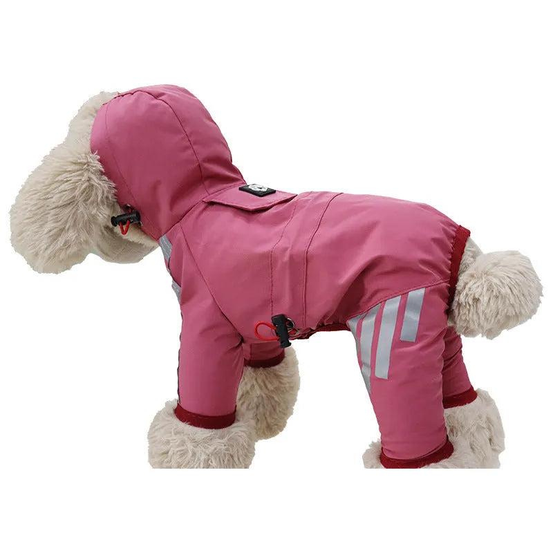 Dog raincoat four feet waterproof rain cape in pink, blue, or yellow, sizes S to XXL