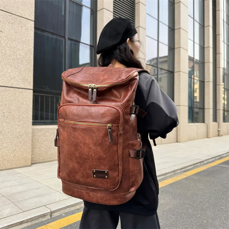 PU travel luggage bag 30x20x48cm, 20-35L capacity, curved shoulder strap, coffee black khaki