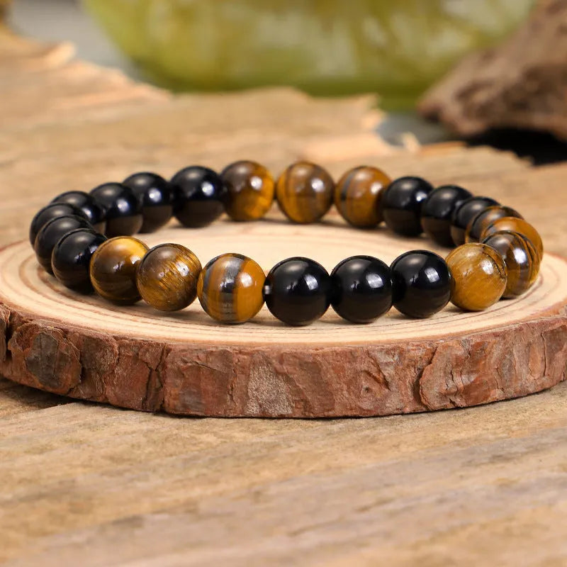 Tiger eye stone tassel chain necklace with ball beads and drop pendant