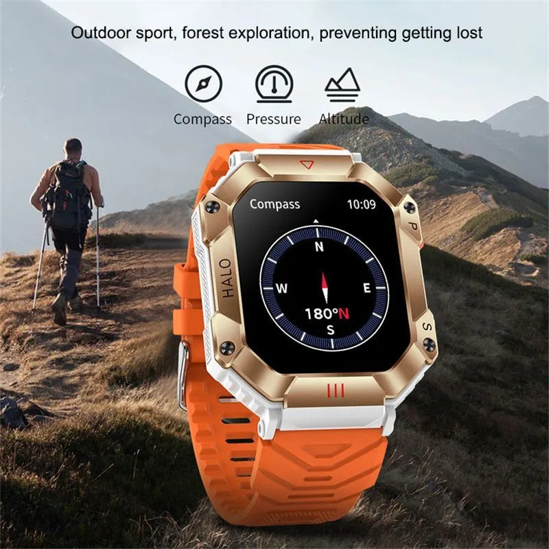 Android GPS fitness smart watch for women with titanium alloy case and black camouflage strap