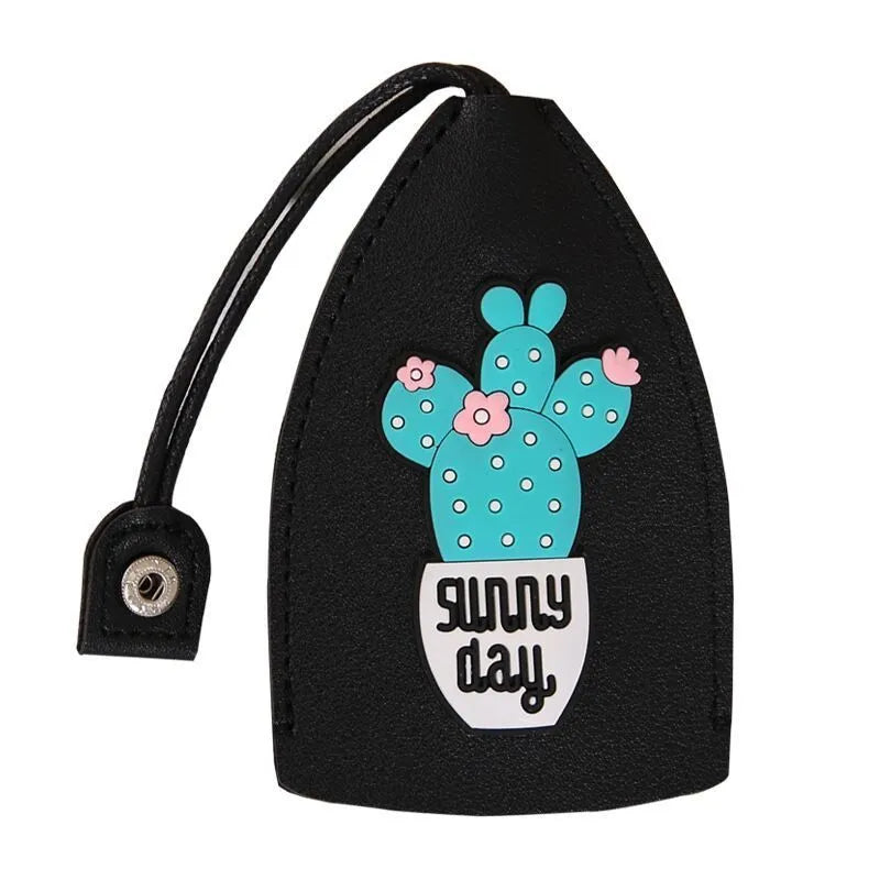 Cartoon pull-out key case in PU leather showing pull-out mechanism and colourful design options