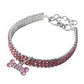Rhinestone dog collar with crystal pendant in blue, white or pink for small dogs and cats