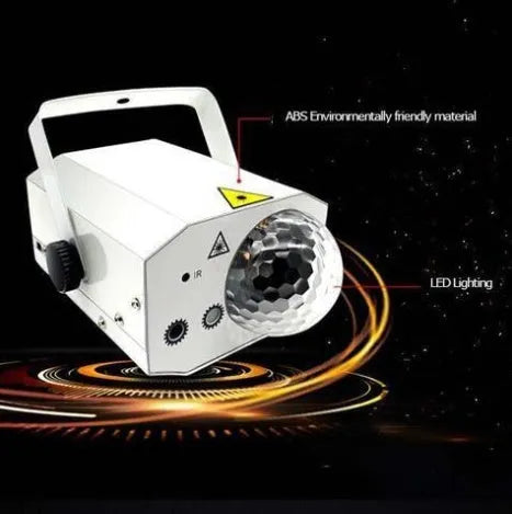 Black or white LED laser magic fan stage light with laser projection and remote control.