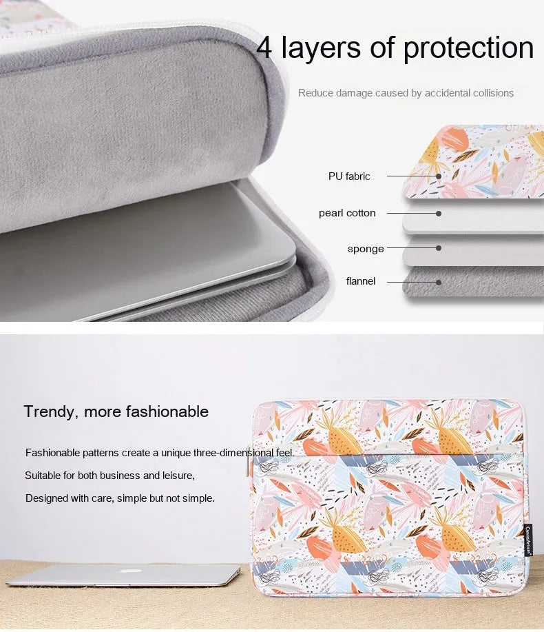 White waterproof PU leather laptop sleeve for 14-inch computers with simple design