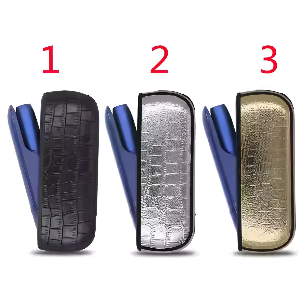 IQOS leather protective case for IQOS 3.0 Duo 3 4 5, 11.7cm, black, gold, or silver, with precise hole position.