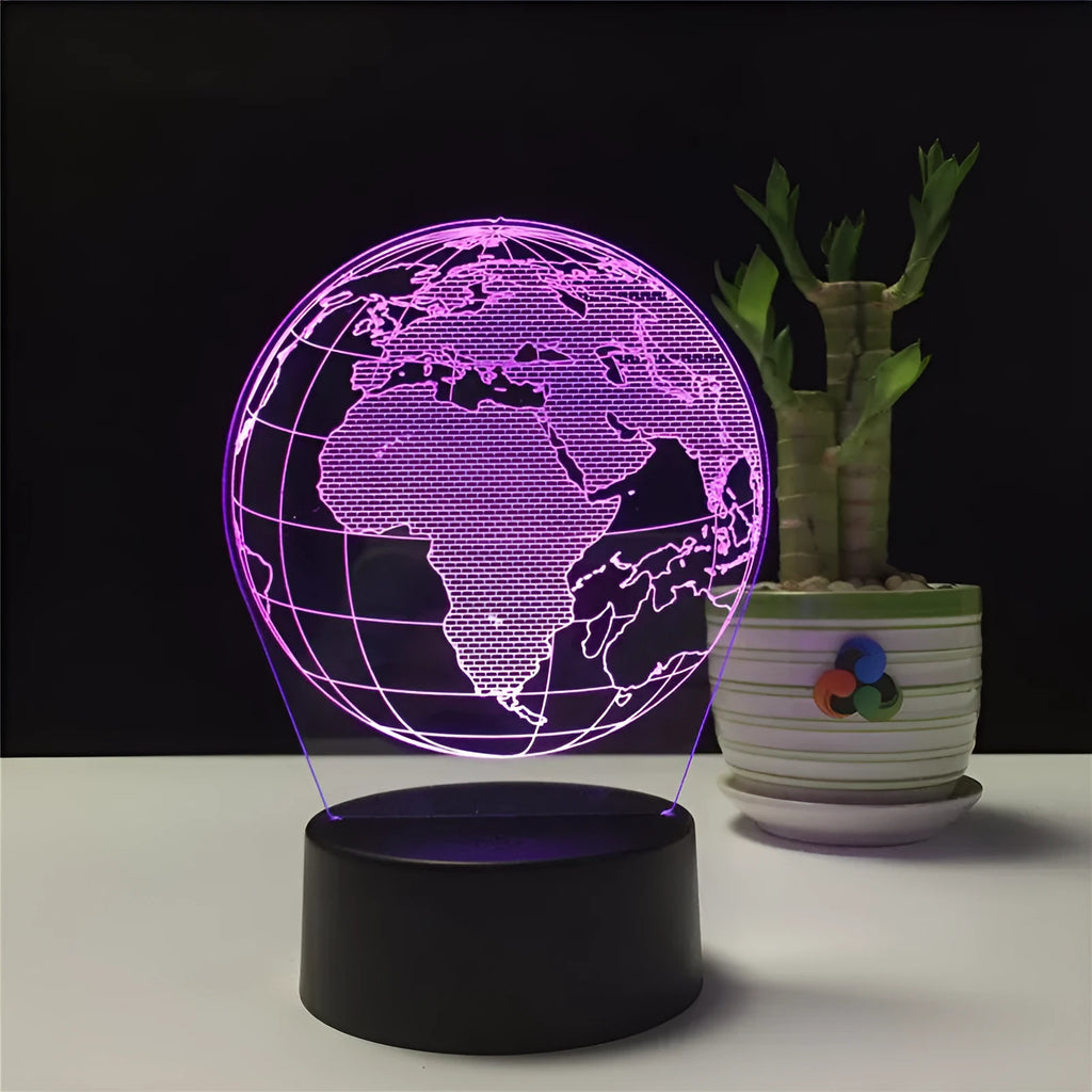 USB 3D Earth globe night light with black touch control, seven colour RGB, 87x87x42mm ABS base, acrylic plate