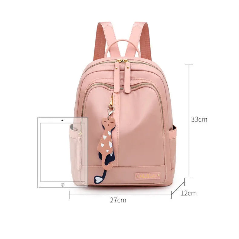 Black casual backpack with double straps and multiple compartments, 20L capacity