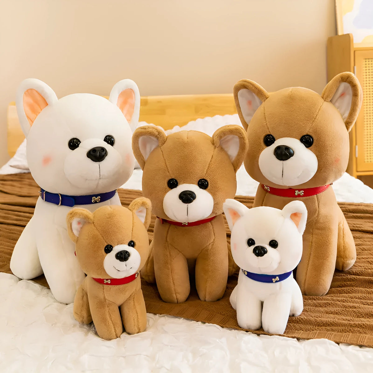 Cartoon puppy plush doll, brown or white, 25cm 40cm 50cm, PP cotton filling, for children 4-6 years