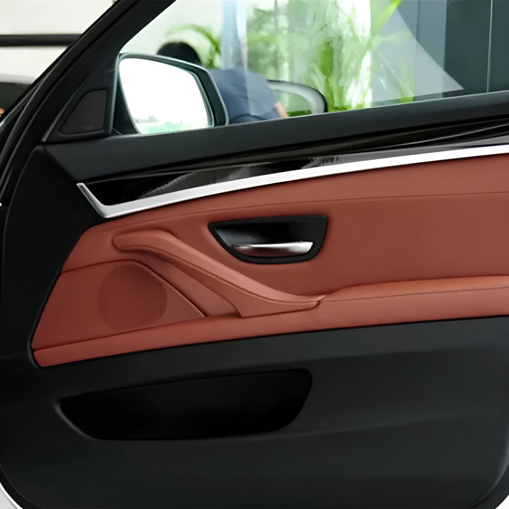 BMW 5 Series right front door speaker cover in ABS PC plastic, shown in beige colour